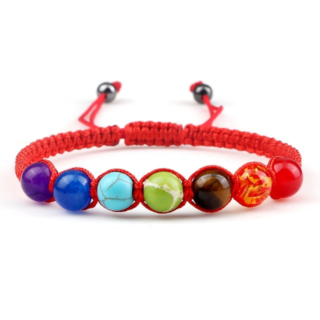 7 Chakras Braided Curb Chain Bracelet Men Women Genuine Stones red
