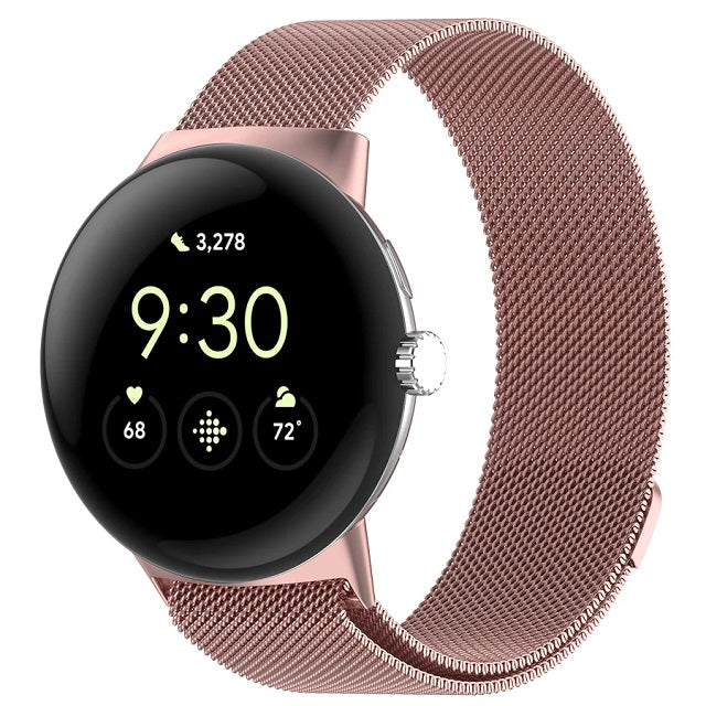 Magnetic Milanese Stainless Steel Bracelet for Smartwatch Google Pixel Watch 1 & 2 pink