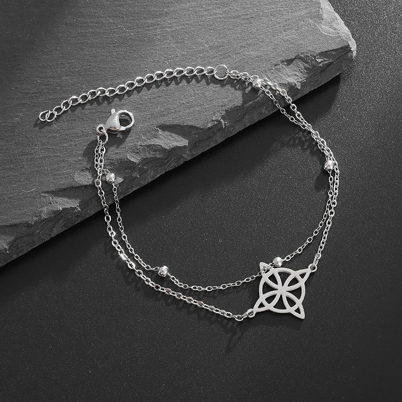 Witch's Knot Steel Bracelet for Women, Protective Wiccan Cuff Bracelet, Silver