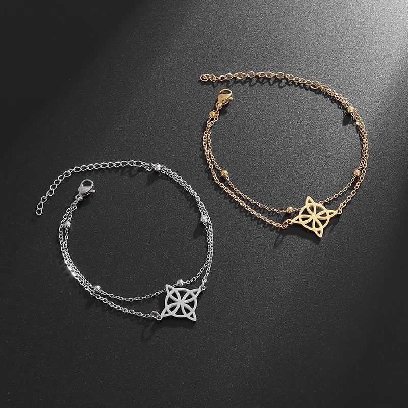 Witch's Knot Steel Bracelet for Women, Protective Wiccan Cuff Bracelet, Gold
