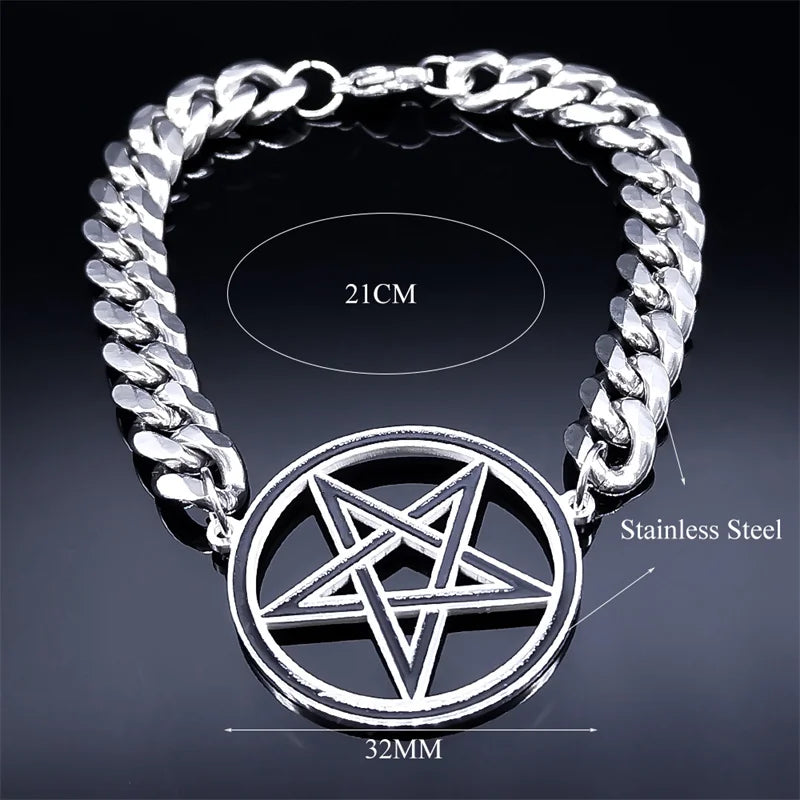 Pentacle Witchcraft Steel Bracelet Wiccan Curb Bracelet