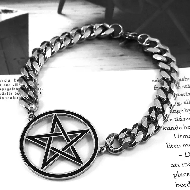 Pentacle Witchcraft Steel Bracelet Wiccan Curb Bracelet