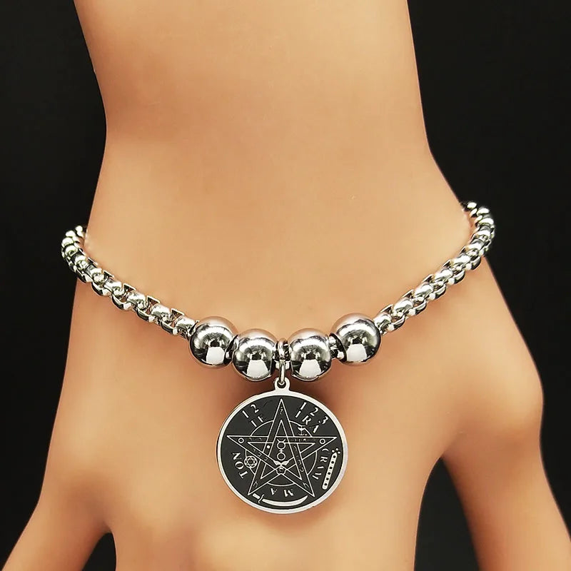 Wiccan Pentacle Witchcraft Stainless Steel Bracelet Chain