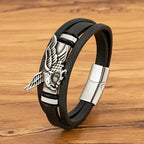 Eagle Leather Bracelet for Men Silver