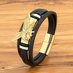 Eagle Leather Bracelet for Men Gold