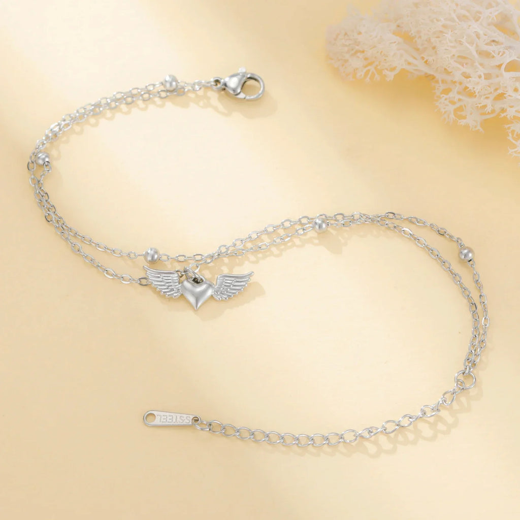Adjustable angel wings silver bracelet