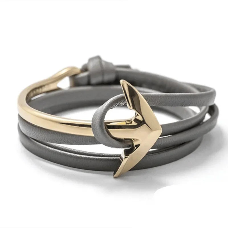 Wide Adjustable Anchor Bracelet Gold and Gray