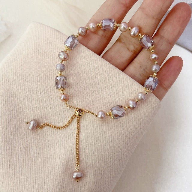 Natural Stone Beaded Amethyst Bracelet Women's Curb Chain