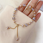 Natural Stone Beaded Amethyst Bracelet Women's Curb Chain