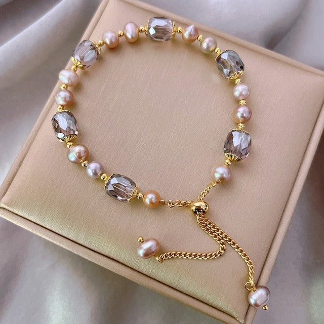 Natural Stone Beaded Amethyst Bracelet Women's Curb Chain