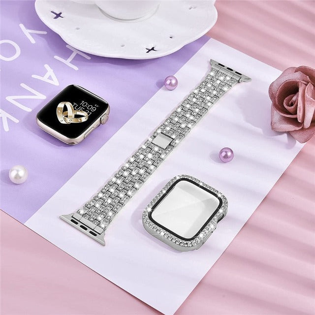 Apple Watch Bracelet with Silver Diamond Case