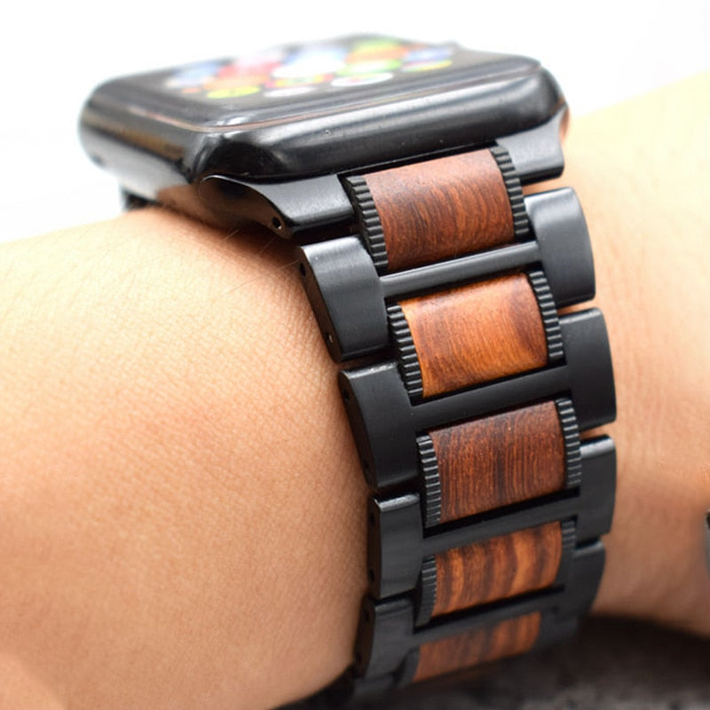 Wooden Apple Watch Bracelet in brown and black