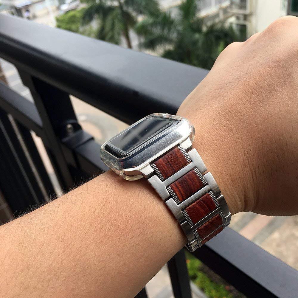 Wooden Apple Watch Bracelet in silver and brown