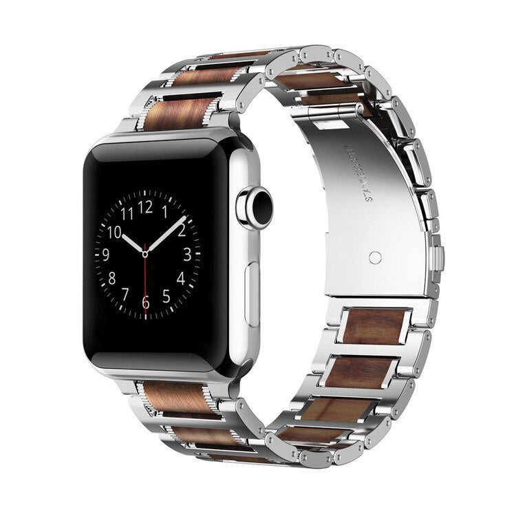 Wooden Apple Watch Bracelet in silver and brown 