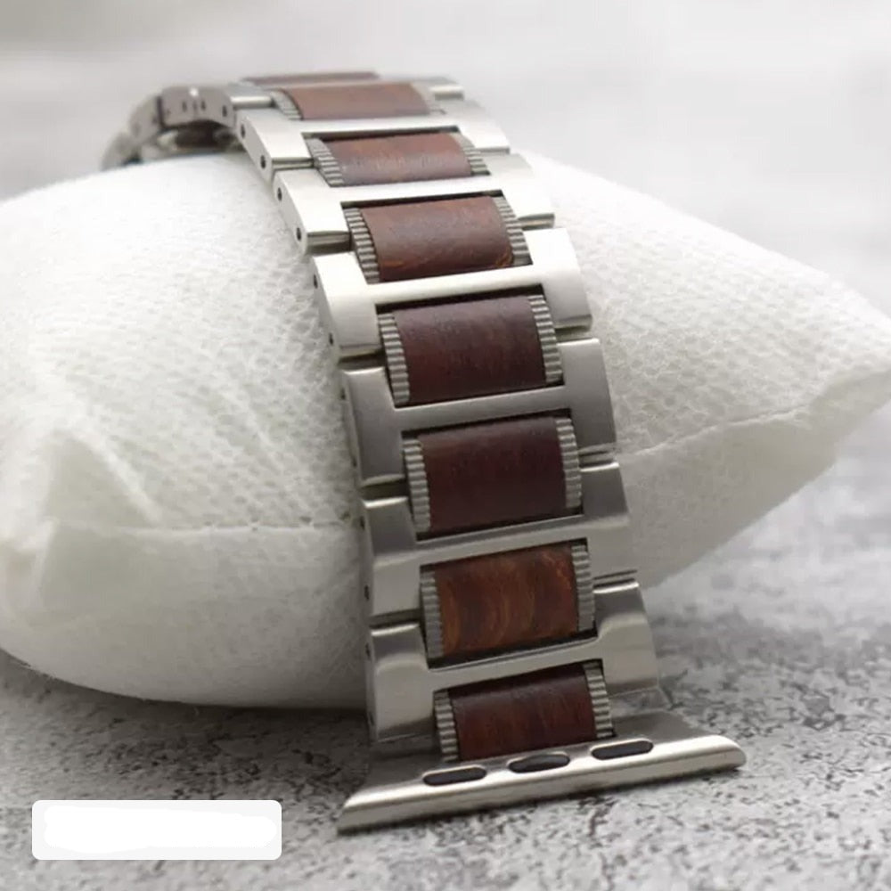 Wooden Apple Watch Bracelet in silver and brown