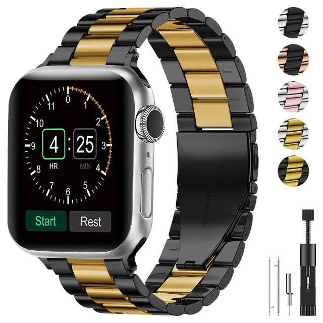 Apple Watch bracelet in black and gold metal