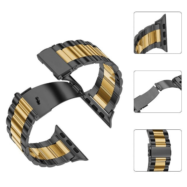 Apple Watch bracelet in black and gold metal