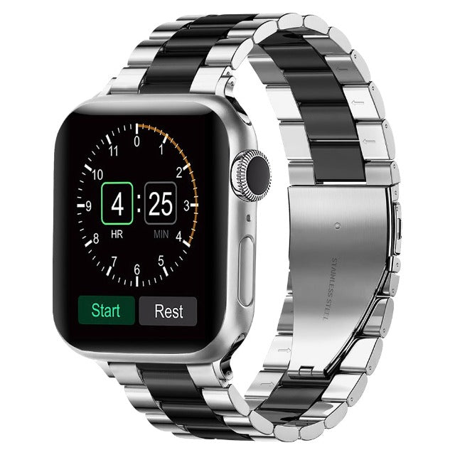 Apple Watch bracelet in silver and black metal