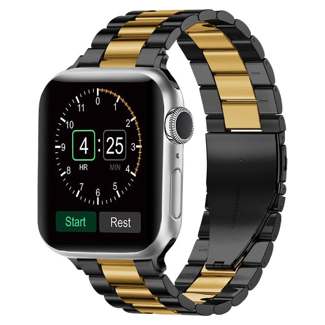 Apple Watch bracelet in black and gold metal