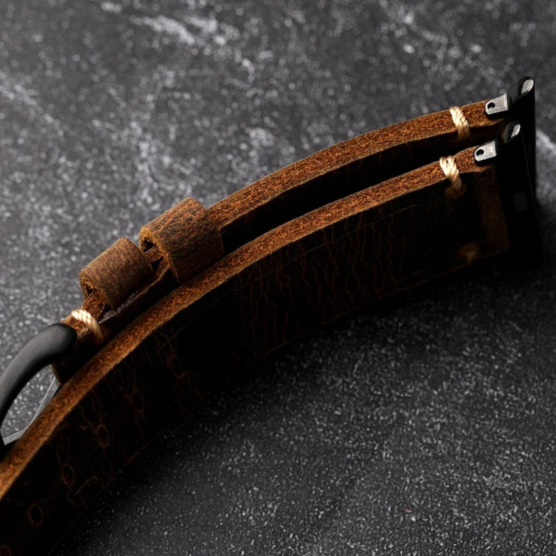 Men's Apple Watch Bracelet in Thick Black Leather