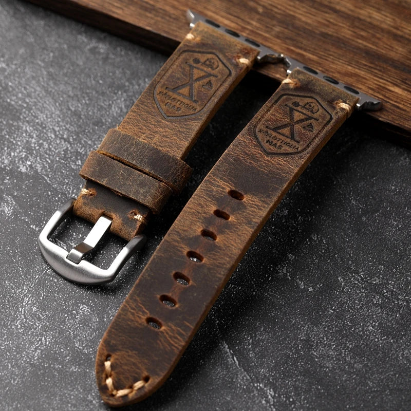 Men's Apple Watch Bracelet in Thick Viking Silver Leather