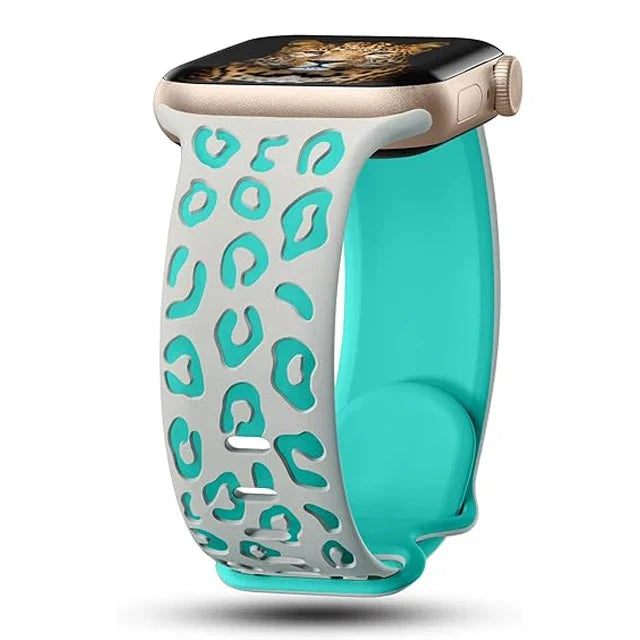 Sky Blue Cyan Leopard Apple Watch Strap