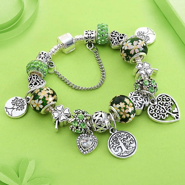 Tree of Life Silver Bracelet for Women green