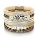Tree of Life Bracelet Leather Cuff Beige