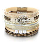 Tree of Life Bracelet Leather Cuff Beige