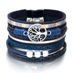 Tree of Life Bracelet Leather Cuff Blue