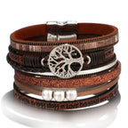 Tree of Life Bracelet Leather Cuff Brown