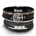 Tree of Life Bracelet Leather Cuff Black