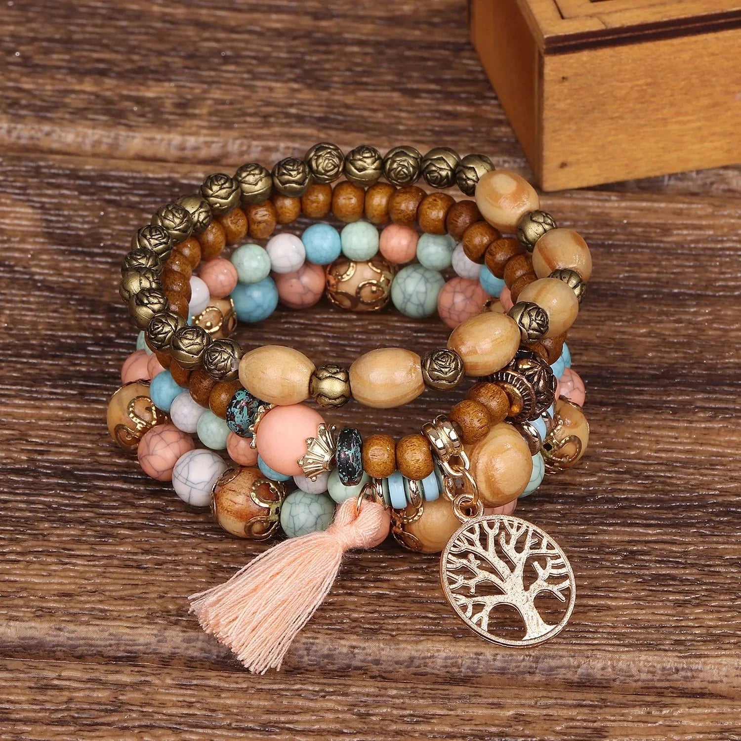 Tree of Life Bracelet Women's Chain Bracelet Beige Beads