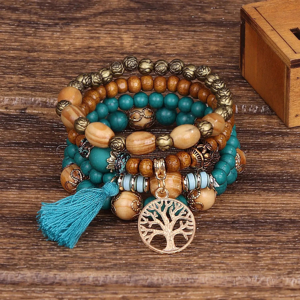 Tree of Life Bracelet Women's Chain Bracelet Sky Blue Beads