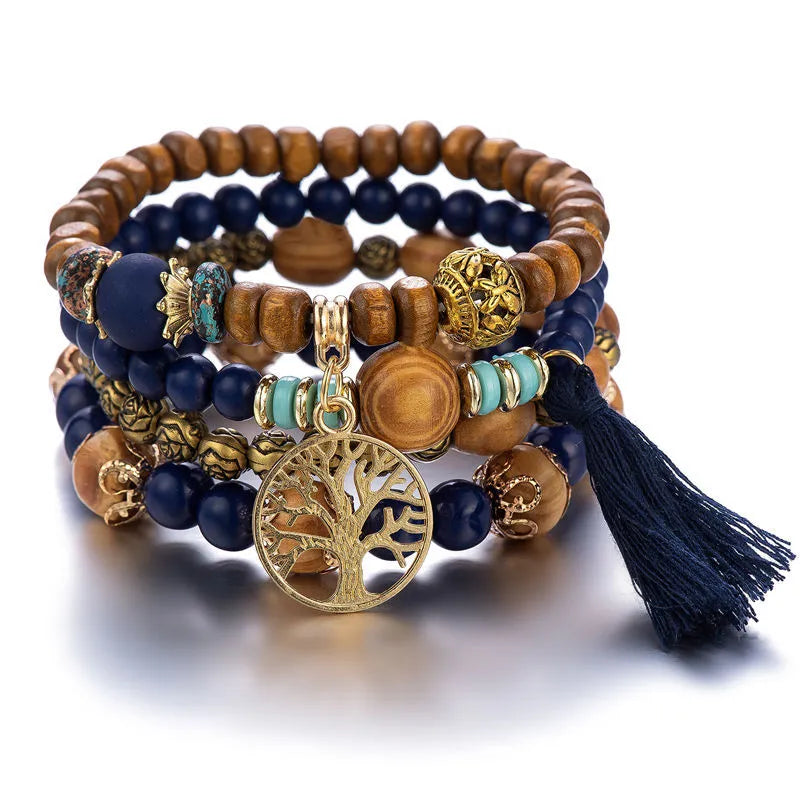 Tree of Life Bracelet Women's Chain Bracelet Blue Beads