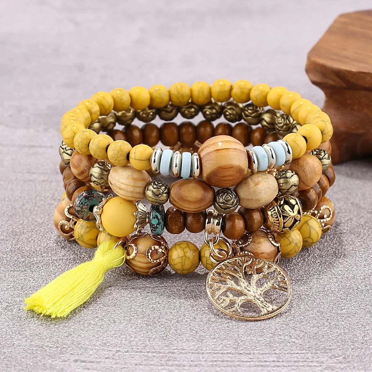 Tree of Life Bracelet Women's Chain Bracelet Yellow Beads
