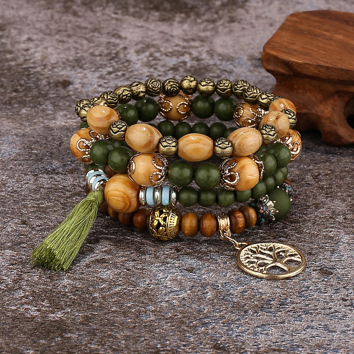 Tree of Life Bracelet Women's Chain Bracelet Green Beads