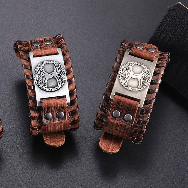 Brown and Silver Tree of Life Bracelet for Men