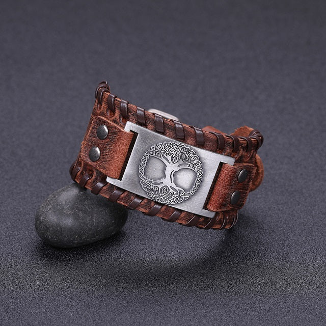 Brown and Silver Tree of Life Bracelet for Men