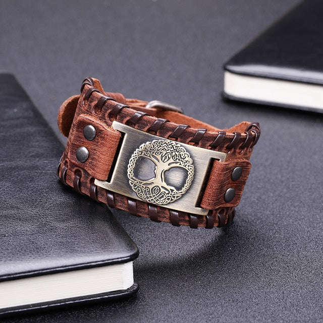 Brown and Gold Tree of Life Bracelet for Men