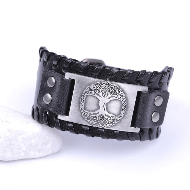 Black and Silver Tree of Life Bracelet for Men