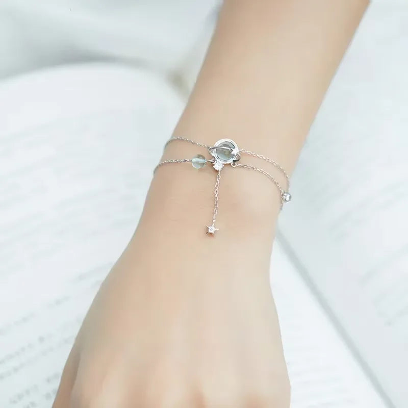 Bracelet with Moonstone Crystal and Zircon Stars