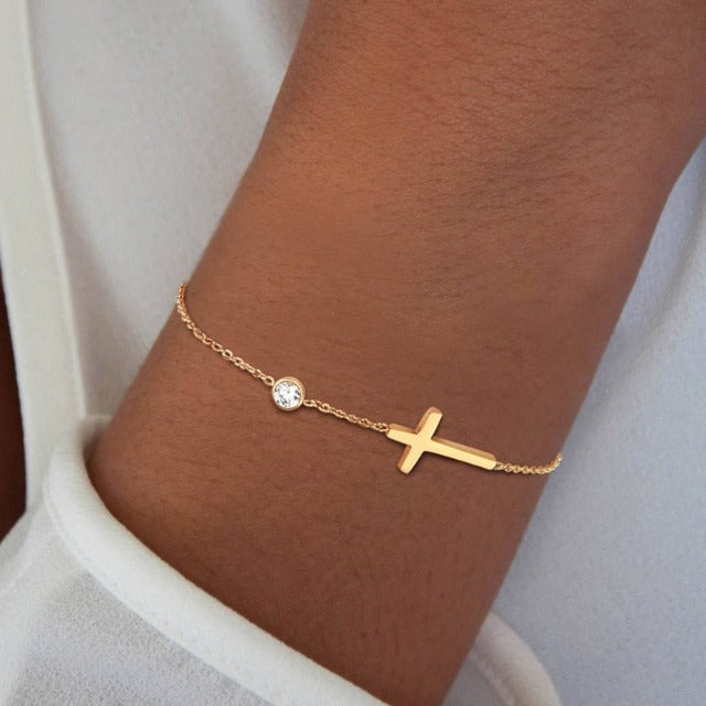 Bracelet with Cross for Women Gold & Silver