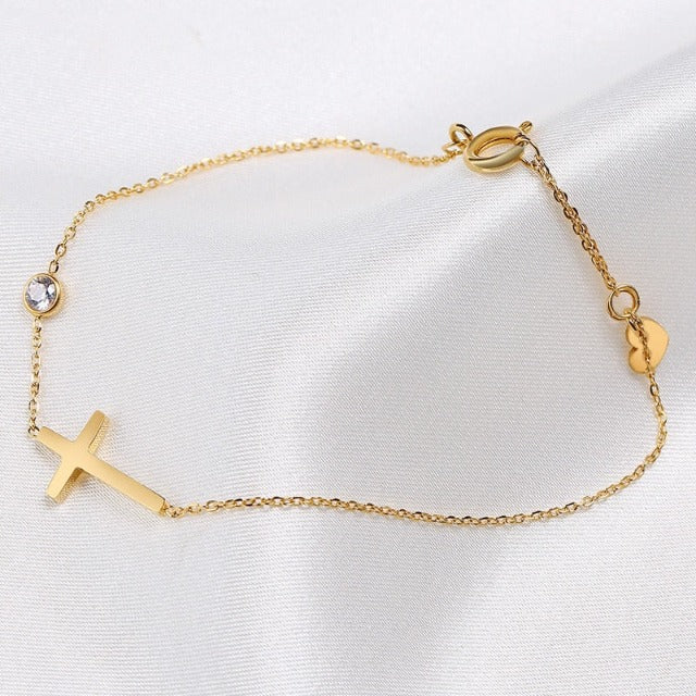 Bracelet with Cross for Women Gold & Silver