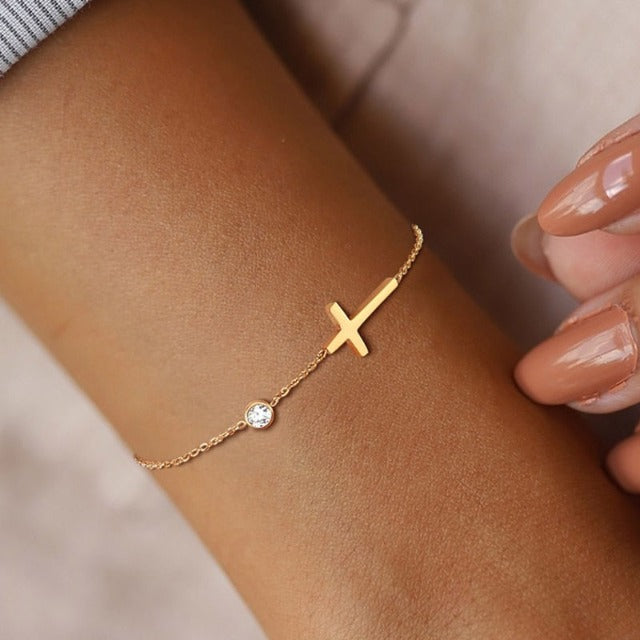 Bracelet with Cross for Women Gold & Silver