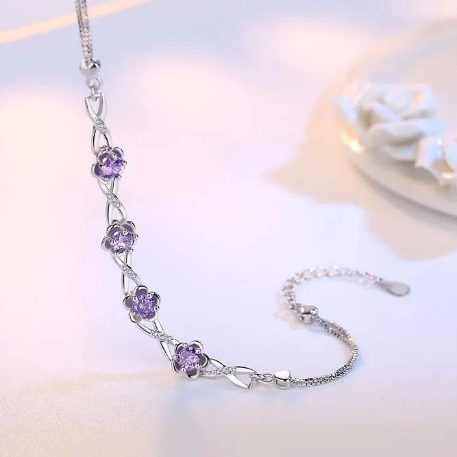 Bracelet with Fine Violet Zircon Flowers