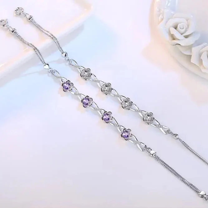 Bracelet with Fine Violet Zircon Flowers