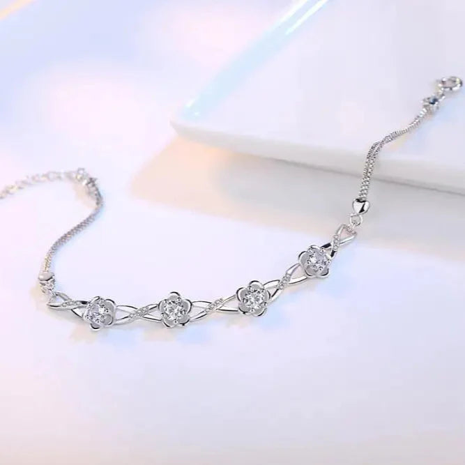 Bracelet with Fine White Zircon Flowers