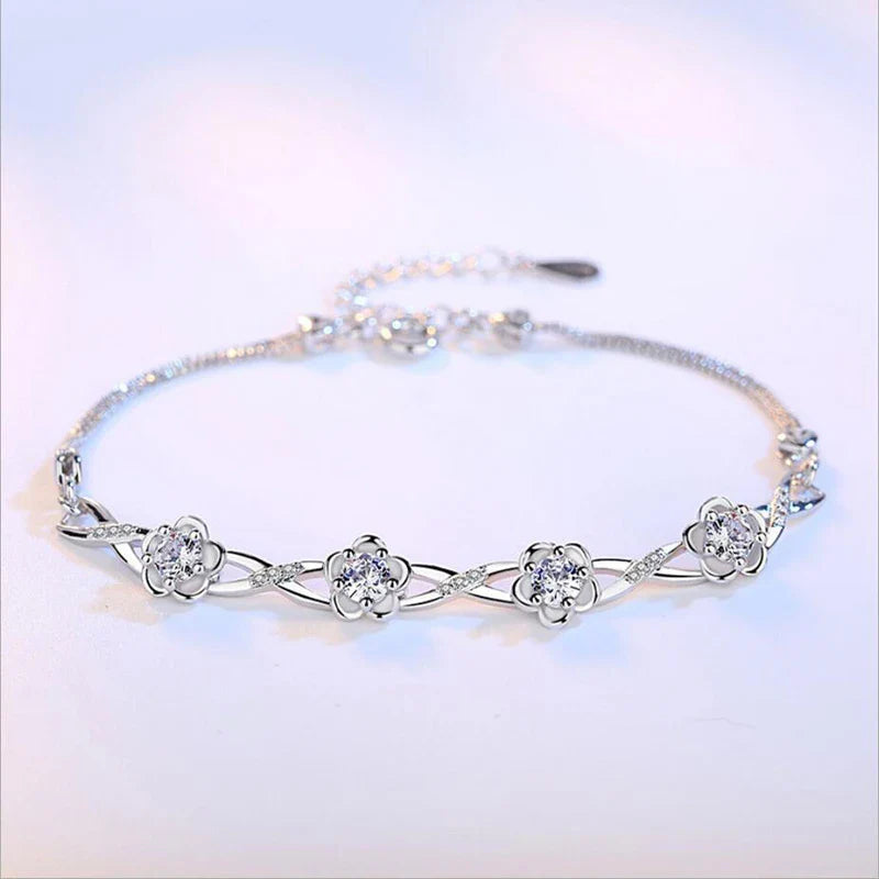 Bracelet with Fine White Zircon Flowers