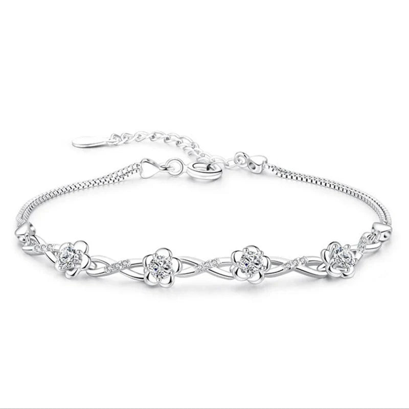 Bracelet with Fine White Zircon Flowers